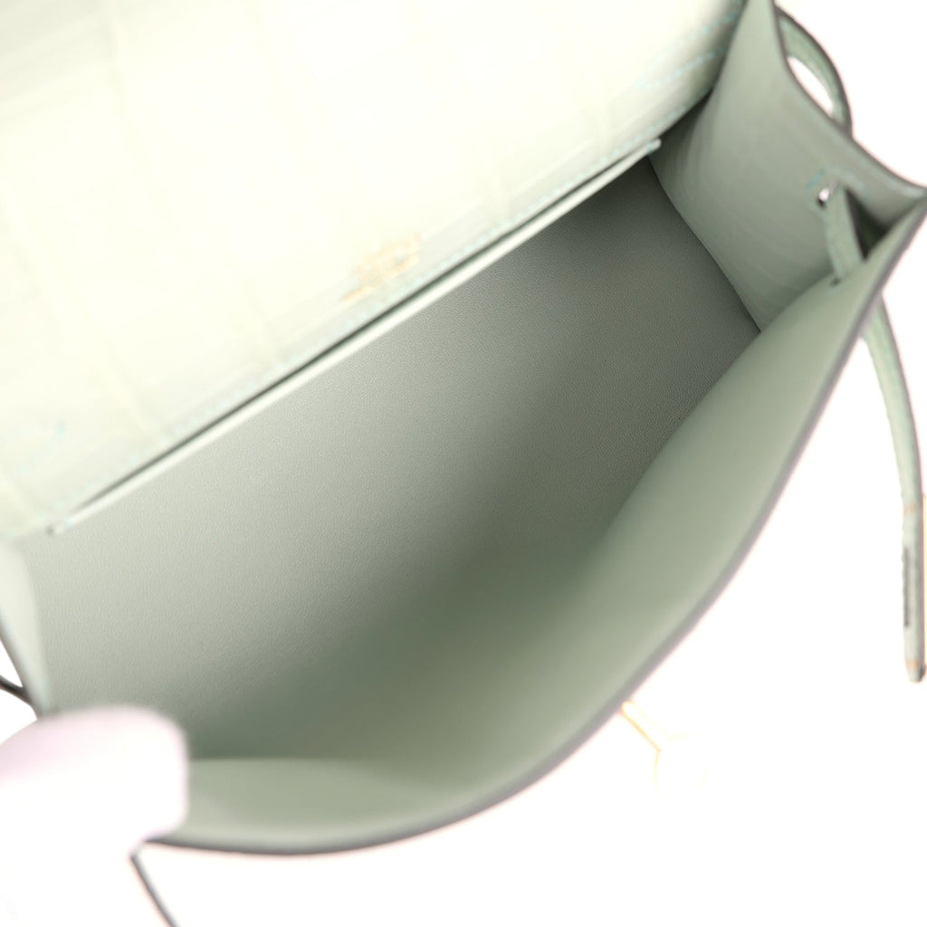 Hermes Kelly Pochette Vert D' Eau Matte Alligator Gold Hardware