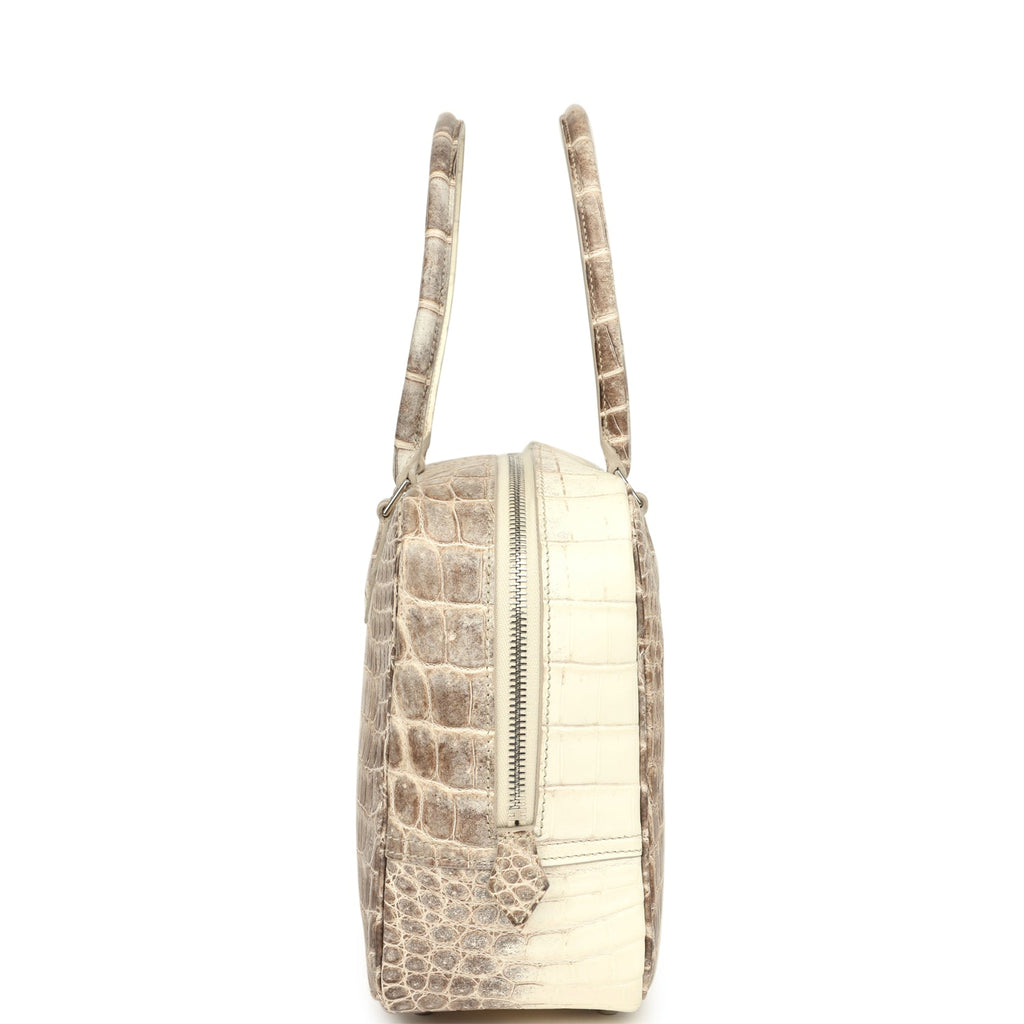 Pre-owned Hermes Plume 28 Himalaya Matte Niloticus Crocodile Palladium Hardware