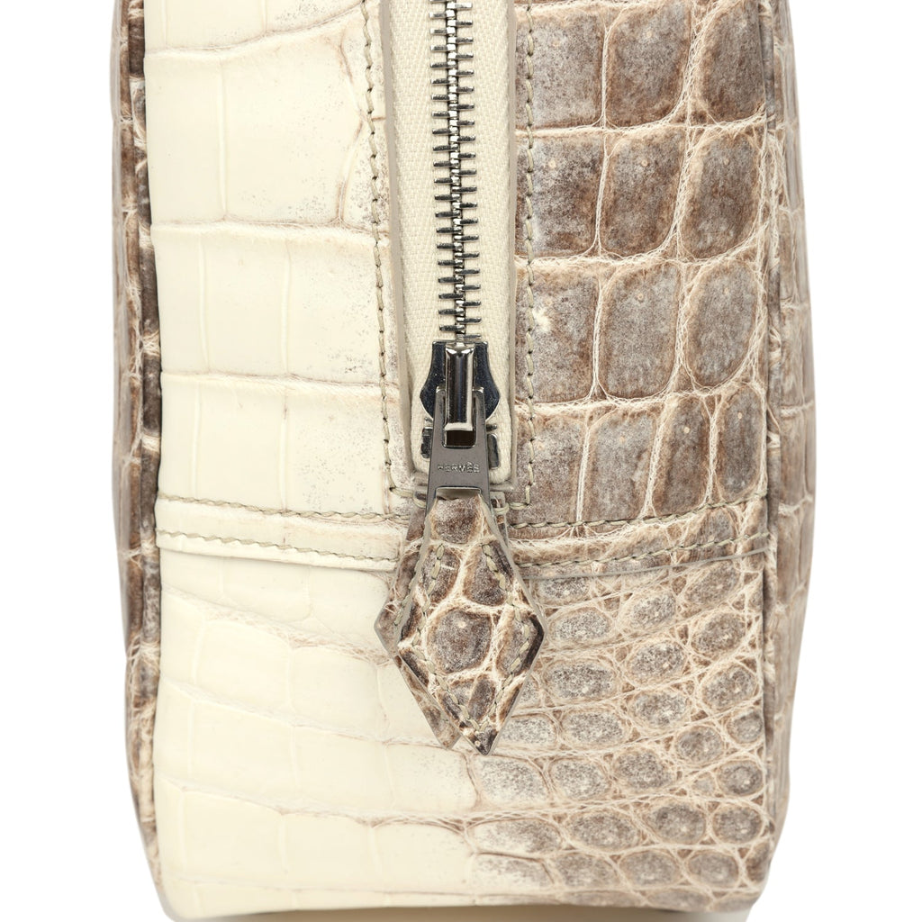 Pre-owned Hermes Plume 28 Himalaya Matte Niloticus Crocodile Palladium Hardware