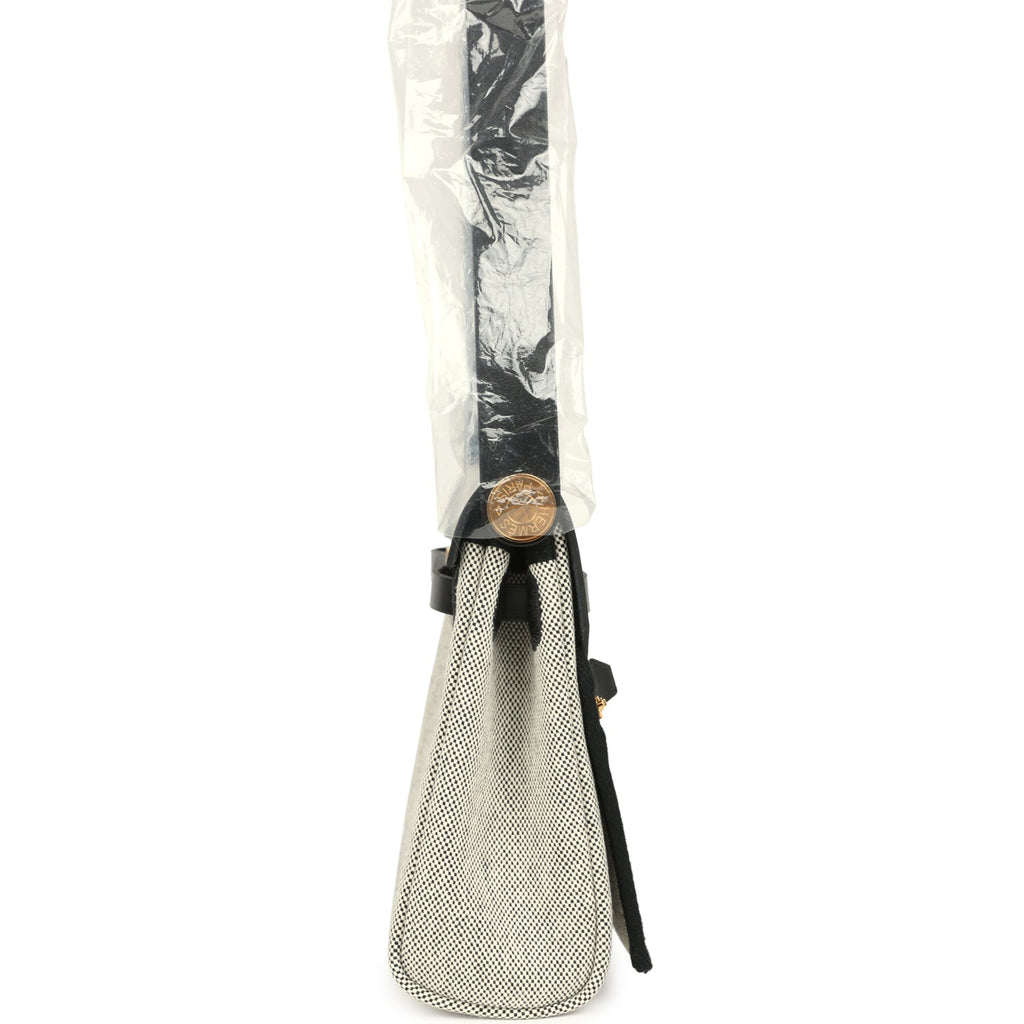 Hermes Herbag Zip 20 Mini Ecru and Black Toile H Canvas and Black Vache Hunter Gold Hardware