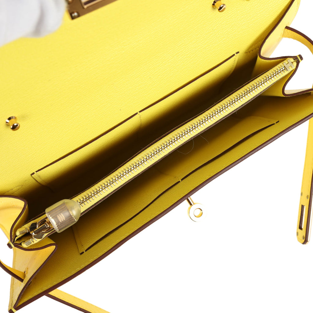 Hermes Kelly To Go Wallet Jaune Citron Ostrich Rose Gold Hardware
