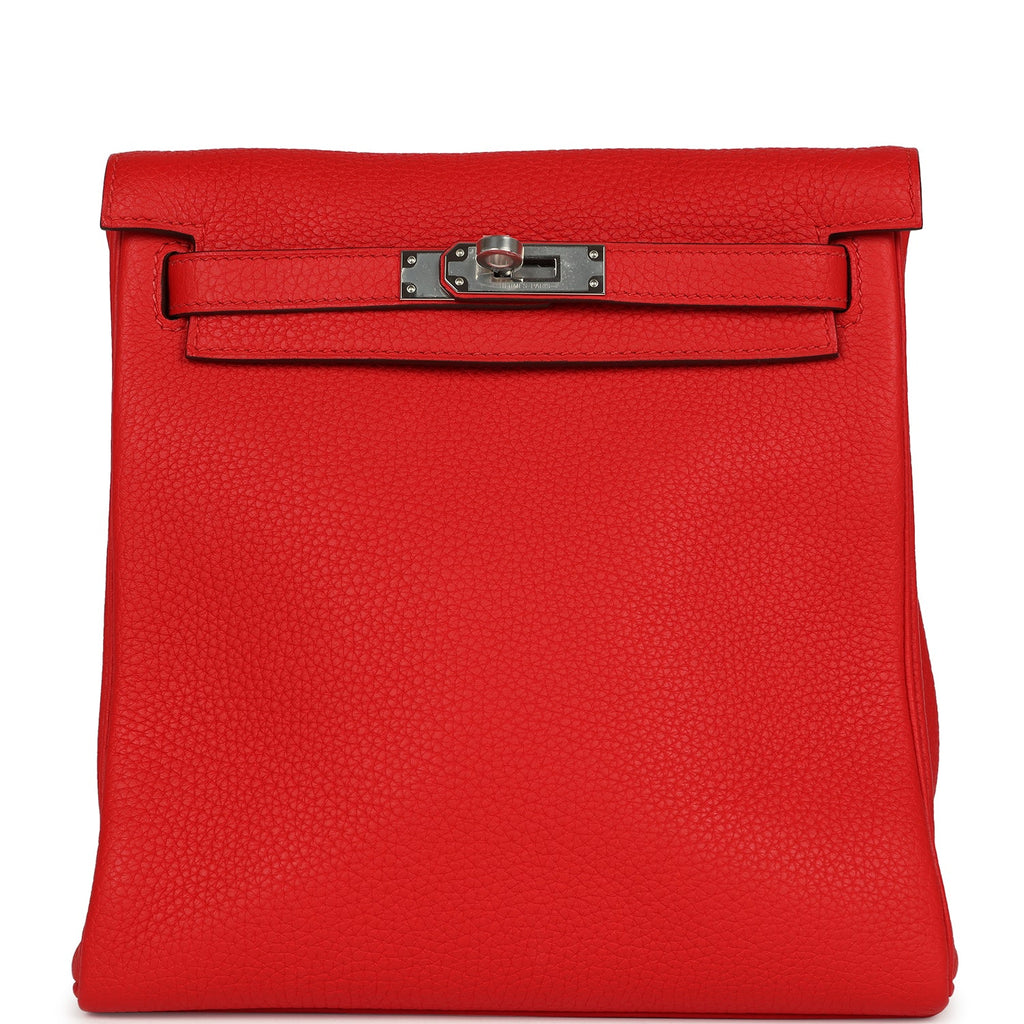 Hermes Kelly Ado II Backpack Rouge De Coeur Clemence Palladium Hardware