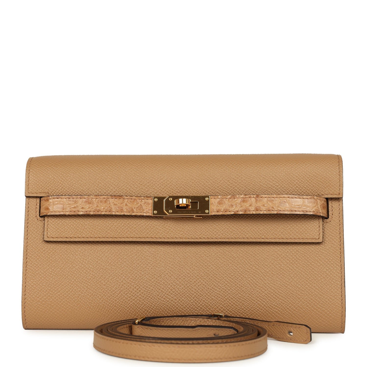 Hermes Kelly Wallet To Go Chai Touch Epsom and Alligator Gold Hardware
