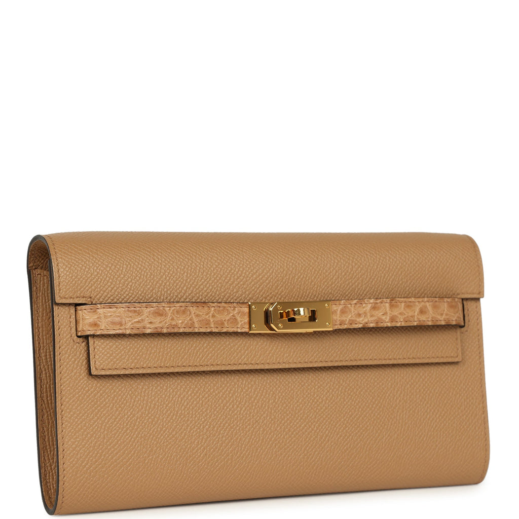 Hermes Kelly Wallet To Go Chai Touch Epsom and Alligator Gold Hardware