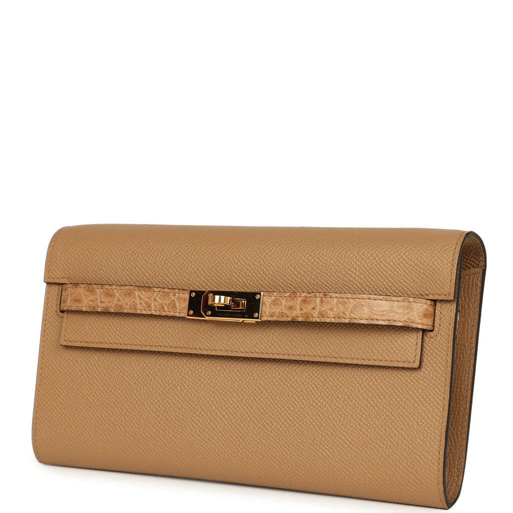 Hermes Kelly Wallet To Go Chai Touch Epsom and Alligator Gold Hardware