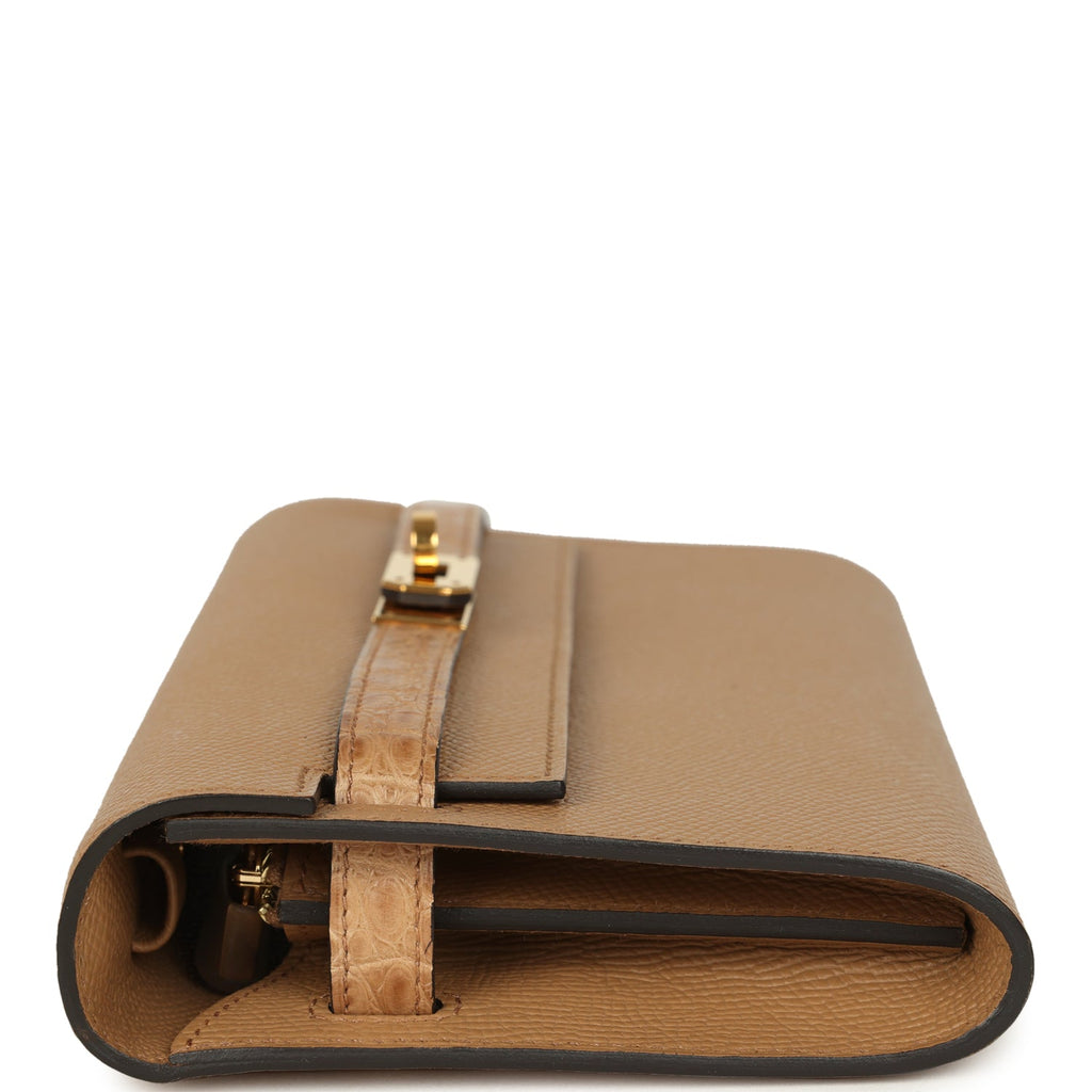 Hermes Kelly Wallet To Go Chai Touch Epsom and Alligator Gold Hardware