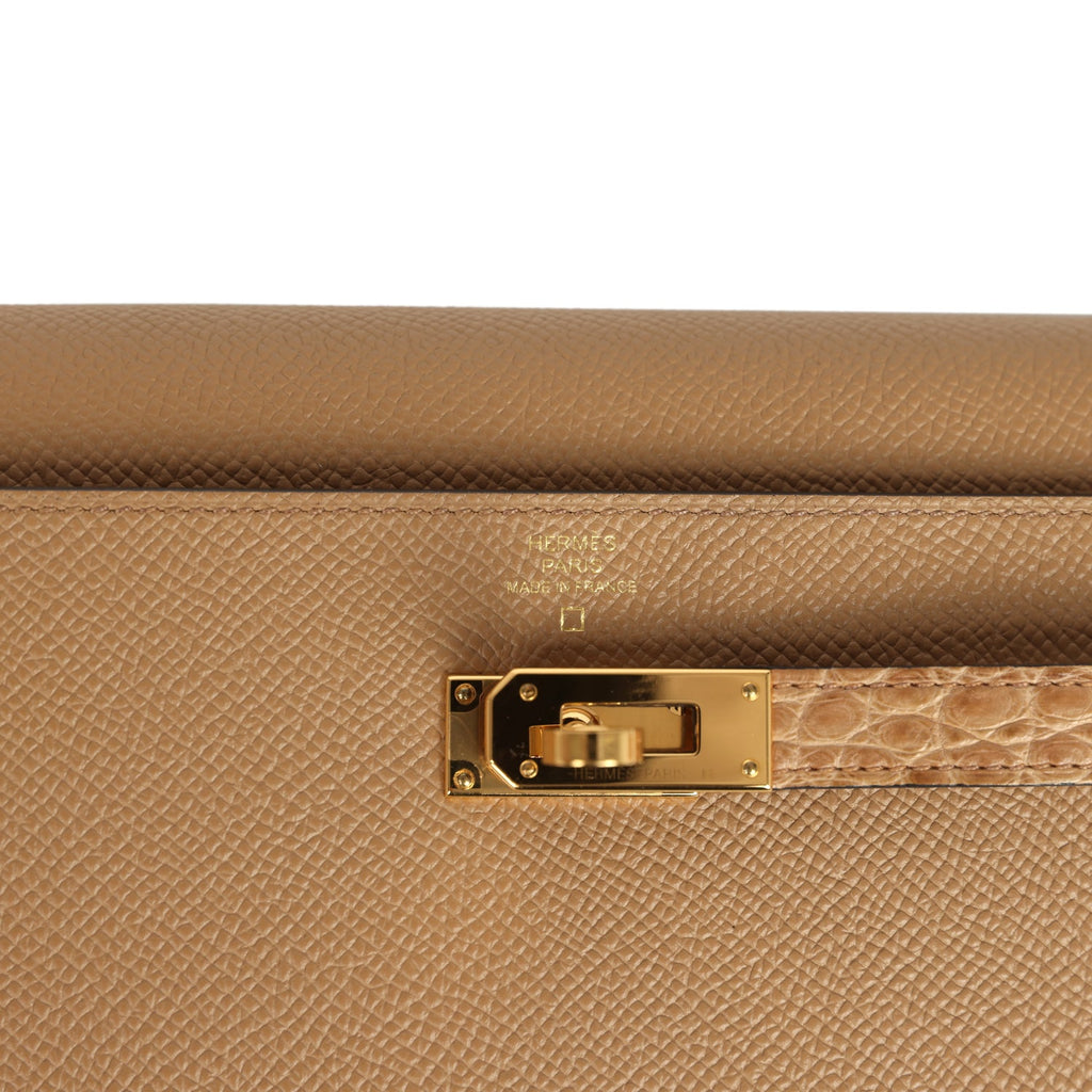 Hermes Kelly Wallet To Go Chai Touch Epsom and Alligator Gold Hardware