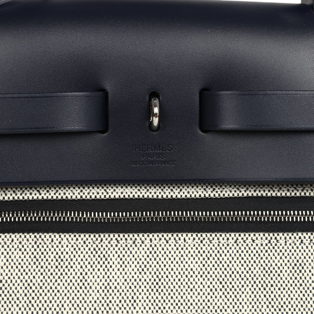 Hermes Herbag Zip PM 31 Black Toile H Berline and Bleu Indigo Hunter Palladium Hardware