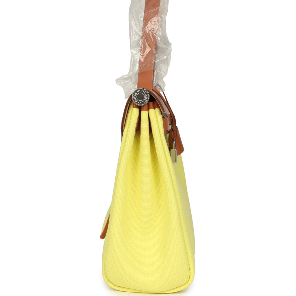 Hermes Herbag Zip PM 31 Jaune Citron Toile H Canvas and Fauve Vache Hunter Palladium Hardware