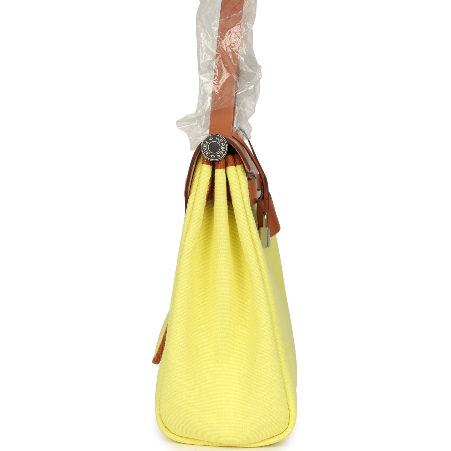 Hermes Herbag Zip PM 31 Jaune Citron Toile H Canvas and Fauve Vache Hunter Palladium Hardware