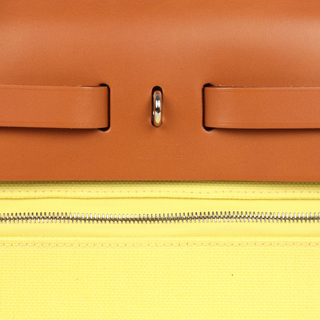 Hermes Herbag Zip PM 31 Jaune Citron Toile H Canvas and Fauve Vache Hunter Palladium Hardware