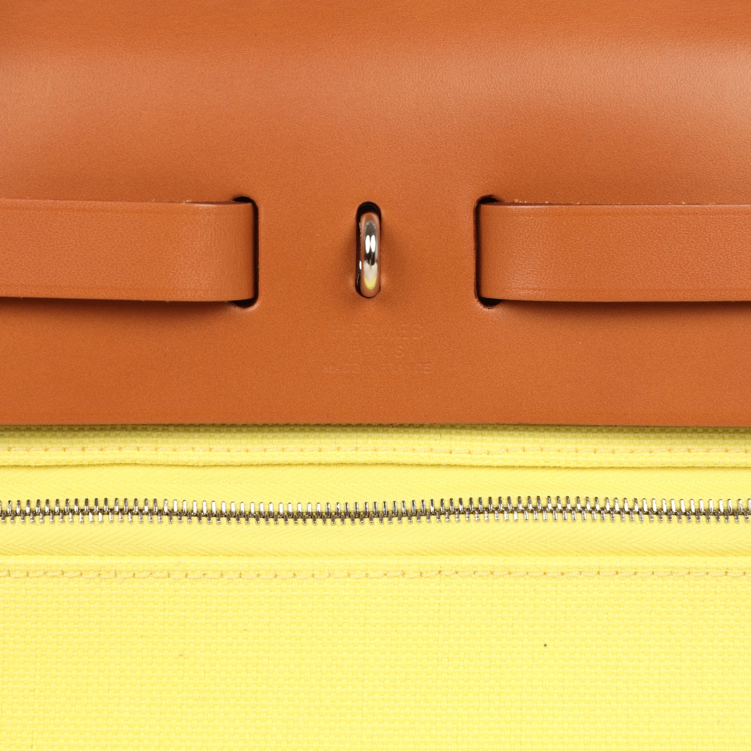 Hermes Herbag Zip PM 31 Jaune Citron Toile H Canvas and Fauve Vache Hunter Palladium Hardware