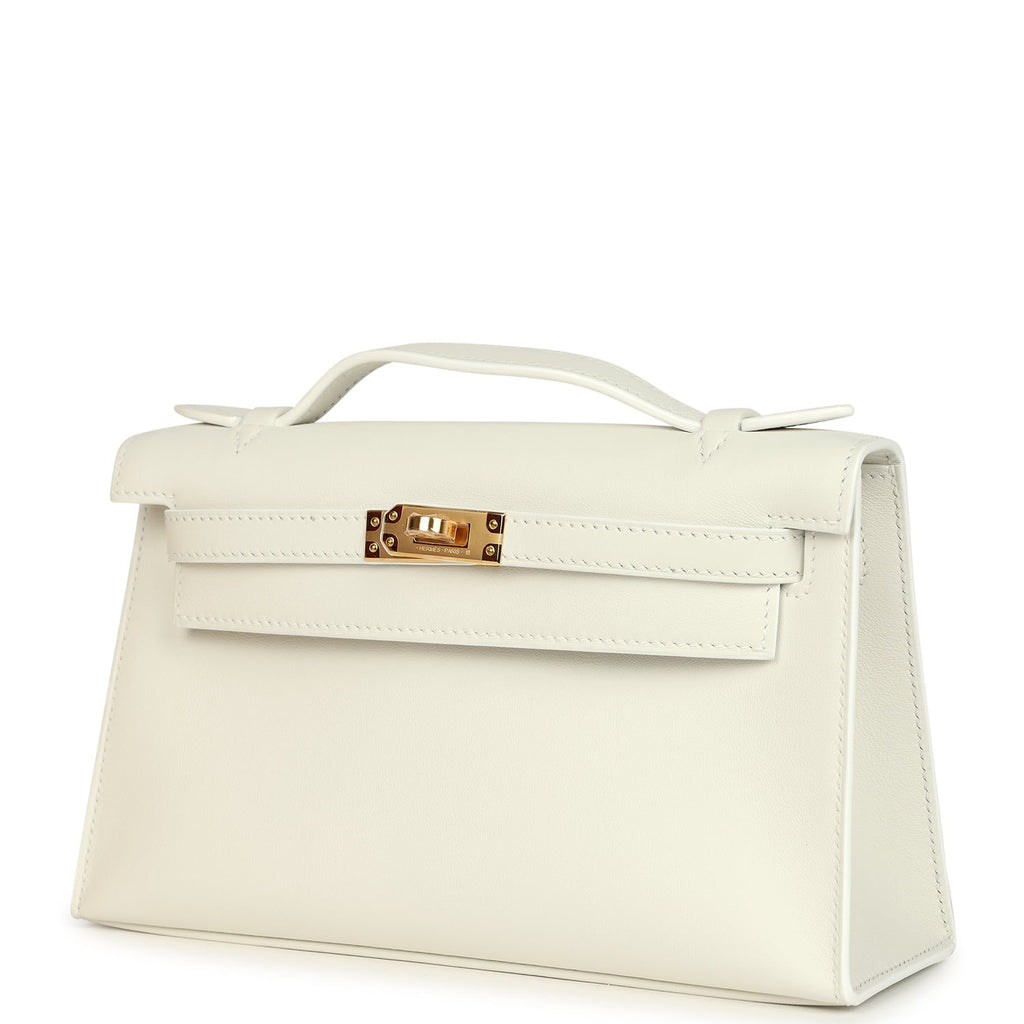 Hermes Kelly Pochette New White Swift Gold Hardware