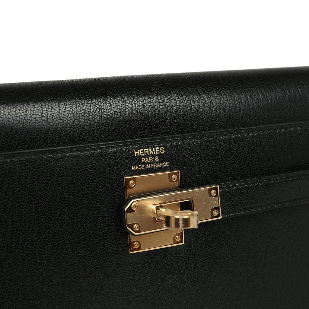 Hermes Kelly Elan Black Chevre Chamkila Permabrass Hardware