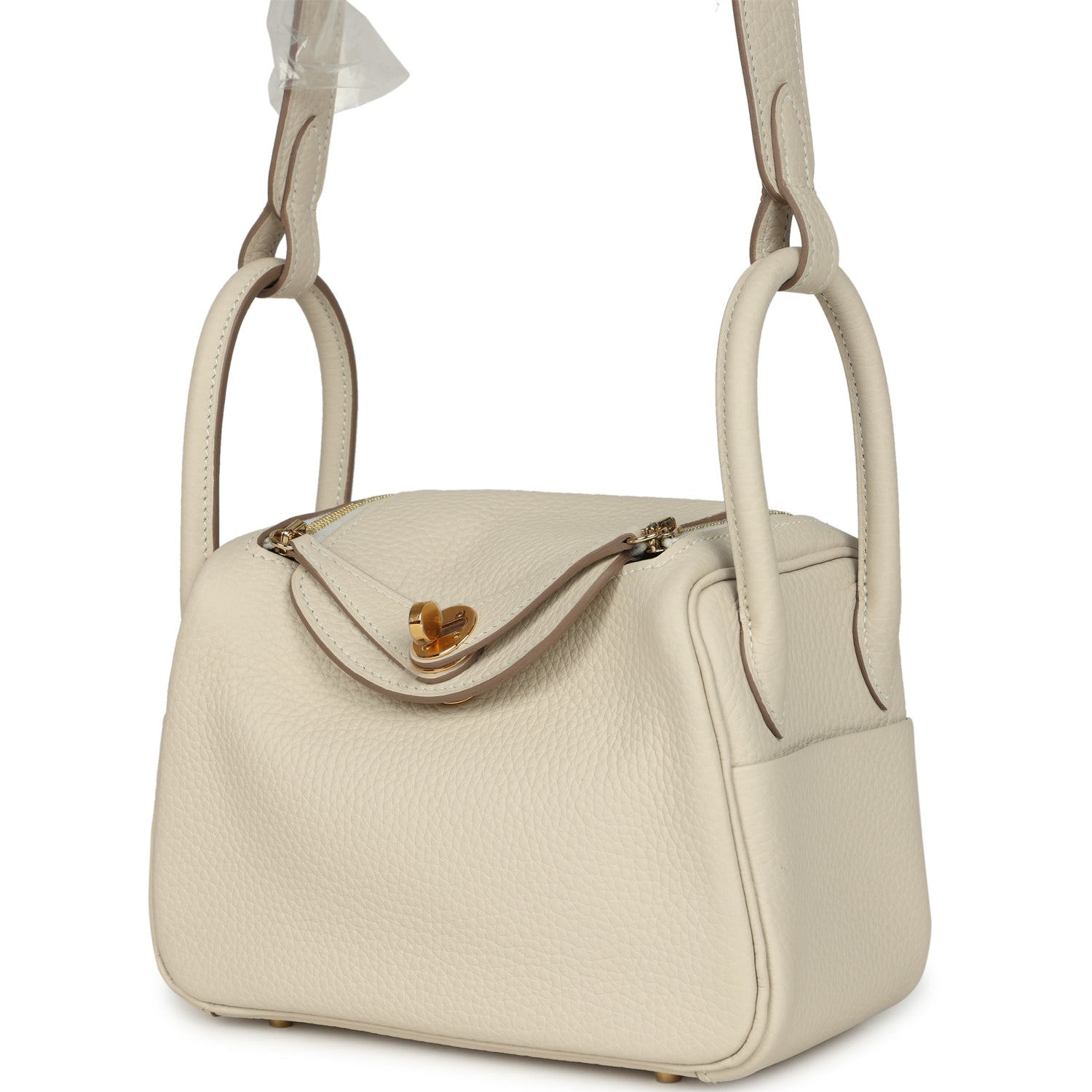 Hermes Mini Lindy II Craie Clemence Gold Hardware