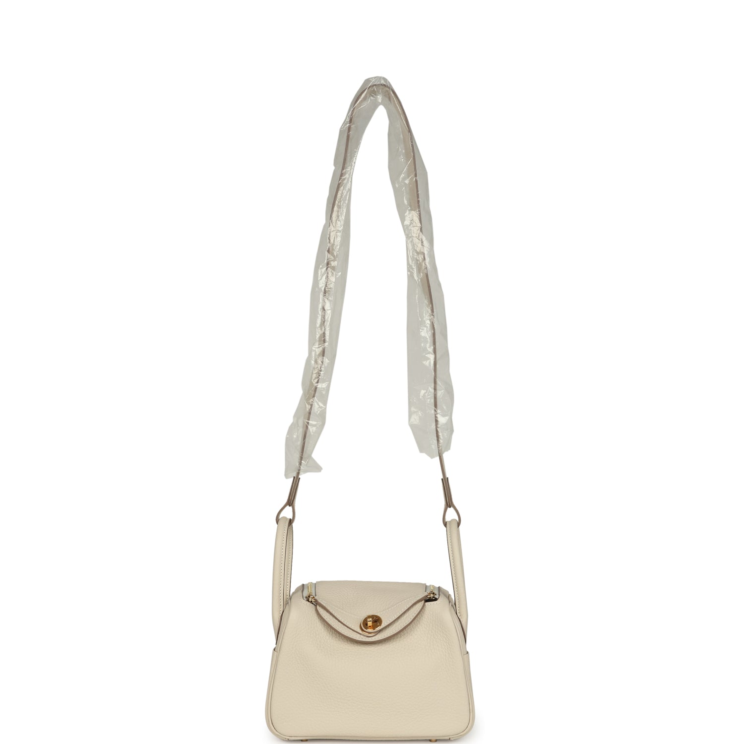 Hermes Mini Lindy II Craie Clemence Gold Hardware