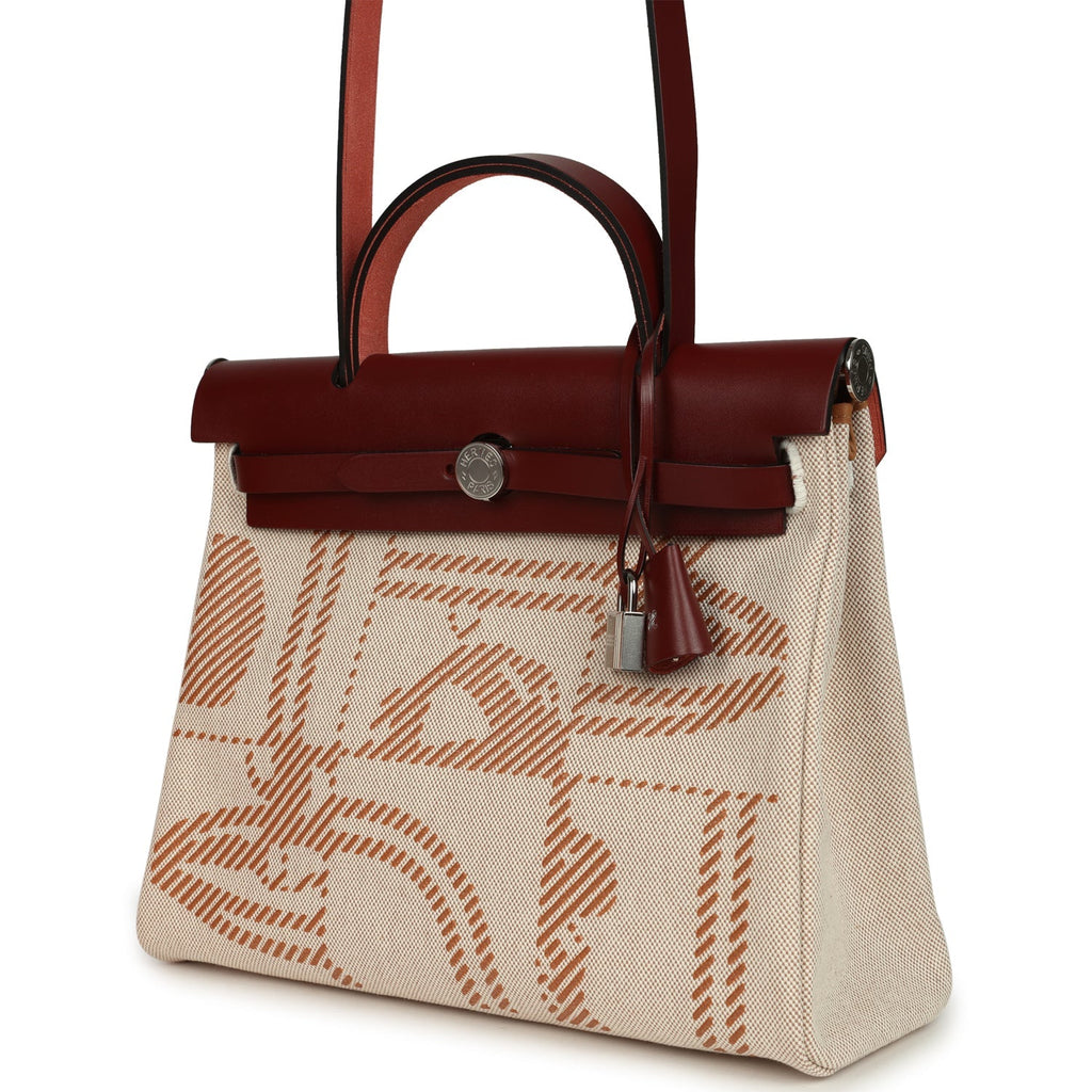 Hermes Special Order (HSS) Herbag Zip PM 31 "Brides de Gala" Rouge H Vache Hunter and Ecru & Beige Toile H Canvas Palladium Hardware