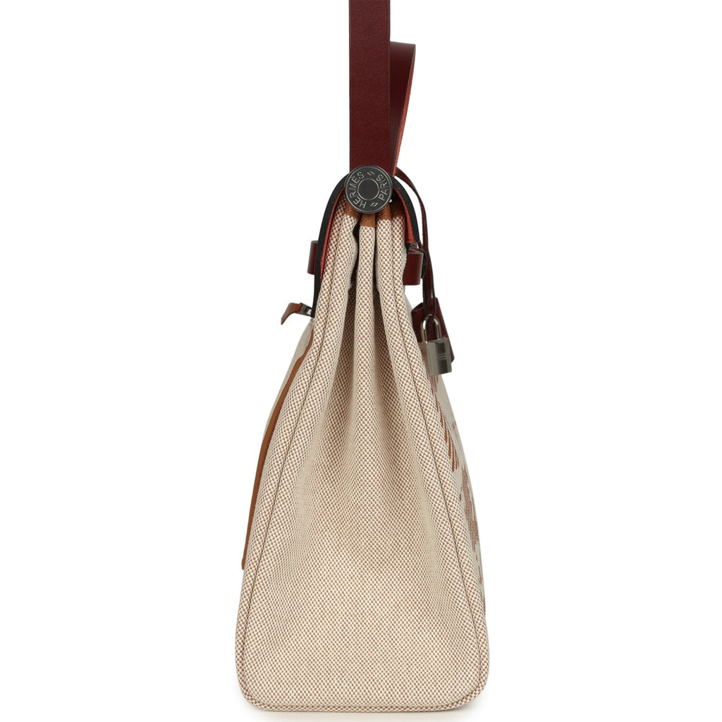 Hermes Special Order (HSS) Herbag Zip PM 31 "Brides de Gala" Rouge H Vache Hunter and Ecru & Beige Toile H Canvas Palladium Hardware