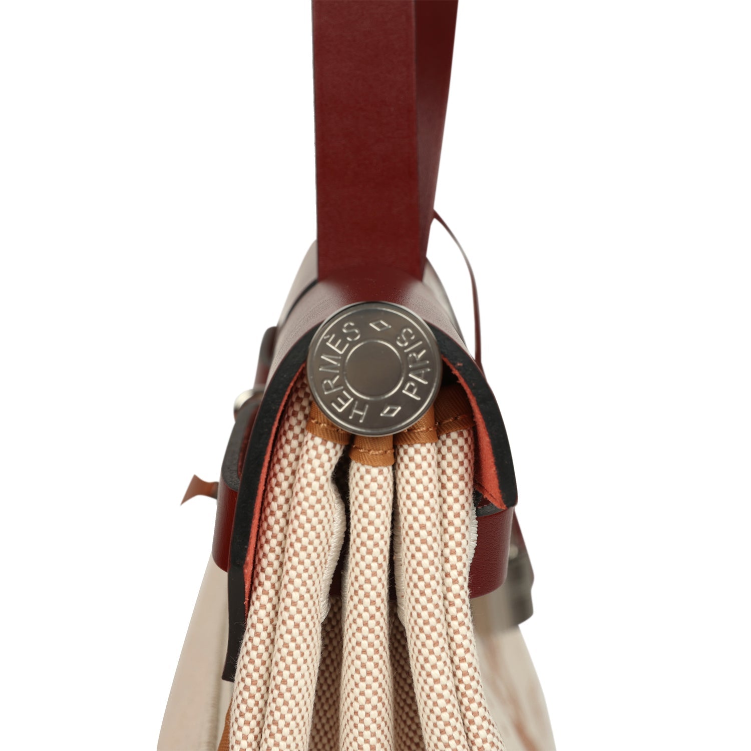 Hermes Special Order (HSS) Herbag Zip PM 31 "Brides de Gala" Rouge H Vache Hunter and Ecru & Beige Toile H Canvas Palladium Hardware