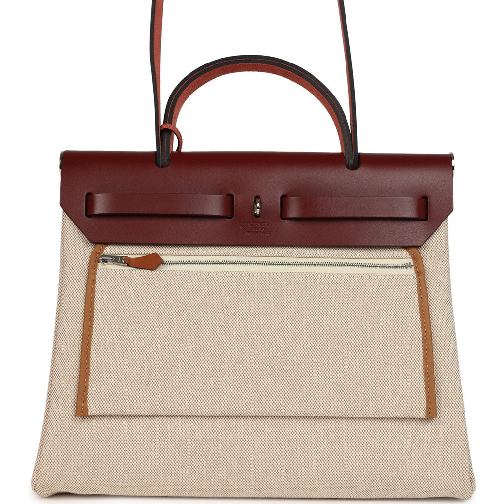 Hermes Special Order (HSS) Herbag Zip PM 31 "Brides de Gala" Rouge H Vache Hunter and Ecru & Beige Toile H Canvas Palladium Hardware
