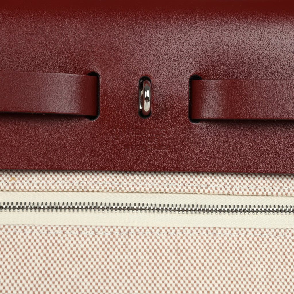 Hermes Special Order (HSS) Herbag Zip PM 31 "Brides de Gala" Rouge H Vache Hunter and Ecru & Beige Toile H Canvas Palladium Hardware