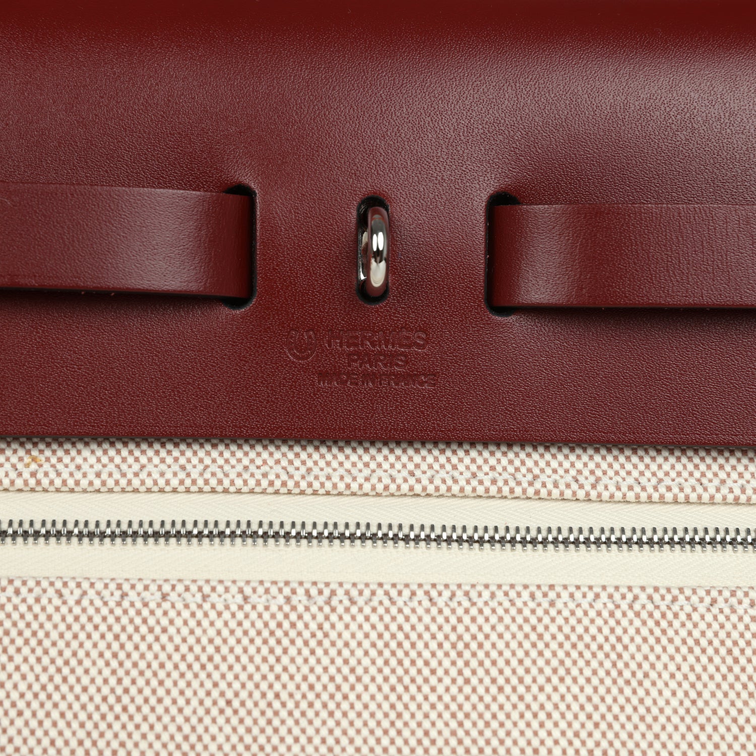 Hermes Special Order (HSS) Herbag Zip PM 31 "Brides de Gala" Rouge H Vache Hunter and Ecru & Beige Toile H Canvas Palladium Hardware
