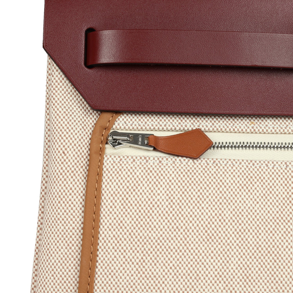 Hermes Special Order (HSS) Herbag Zip PM 31 "Brides de Gala" Rouge H Vache Hunter and Ecru & Beige Toile H Canvas Palladium Hardware