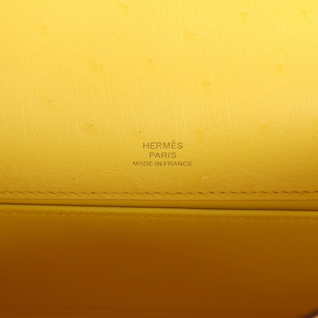 Hermes Kelly Pochette Jaune Citron Ostrich Palladium Hardware