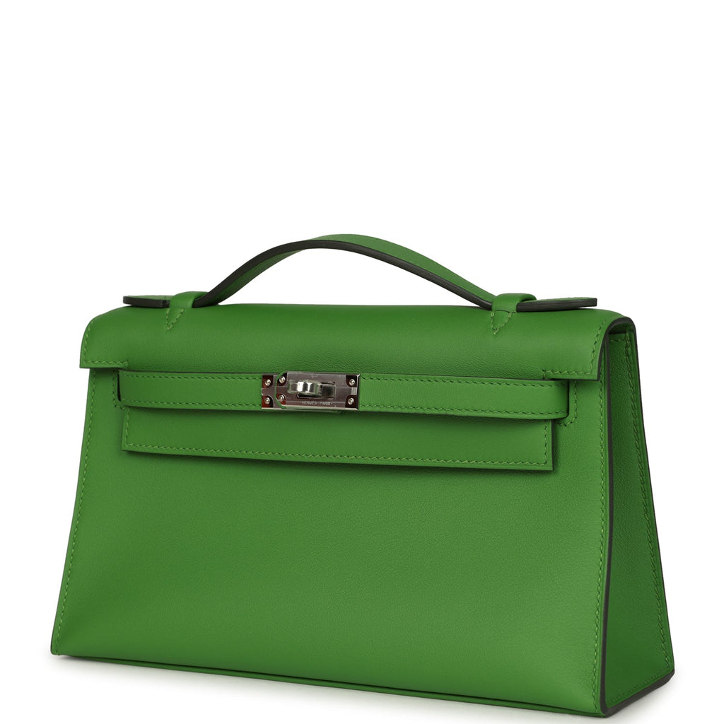 Hermes Kelly Pochette Vert Yucca Swift Palladium Hardware