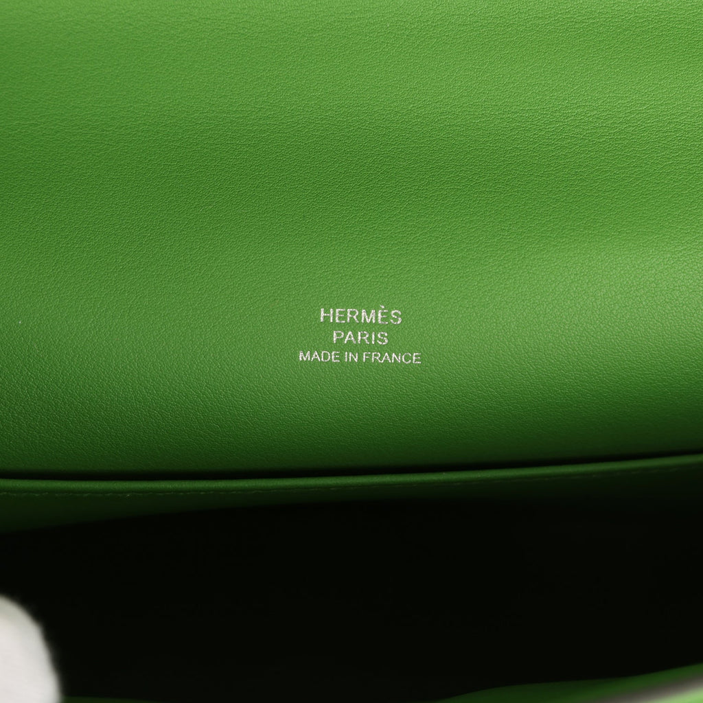 Hermes Kelly Pochette Vert Yucca Swift Palladium Hardware