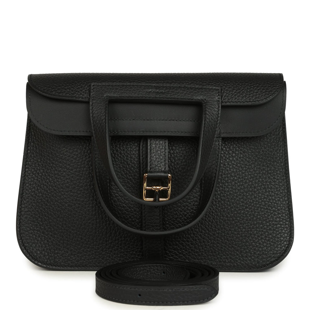 Hermes Halzan 25 Black Clemence Gold Hardware