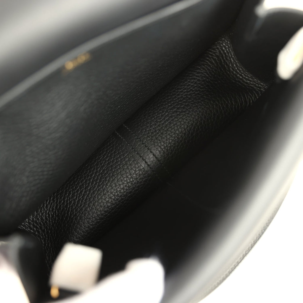 Hermes Halzan 25 Black Clemence Gold Hardware