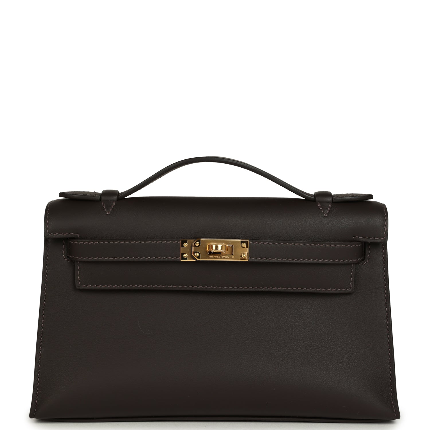 Hermes Kelly Pochette Bai-Brun Swift Gold Hardware