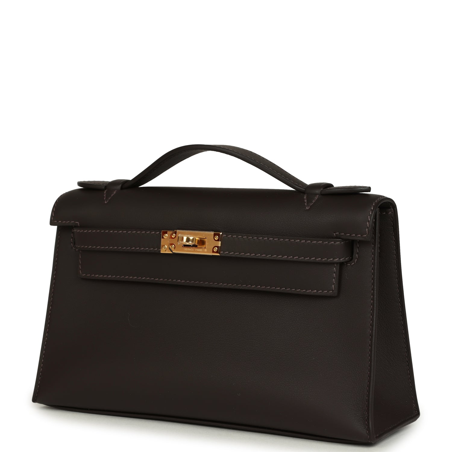 Hermes Kelly Pochette Bai-Brun Swift Gold Hardware