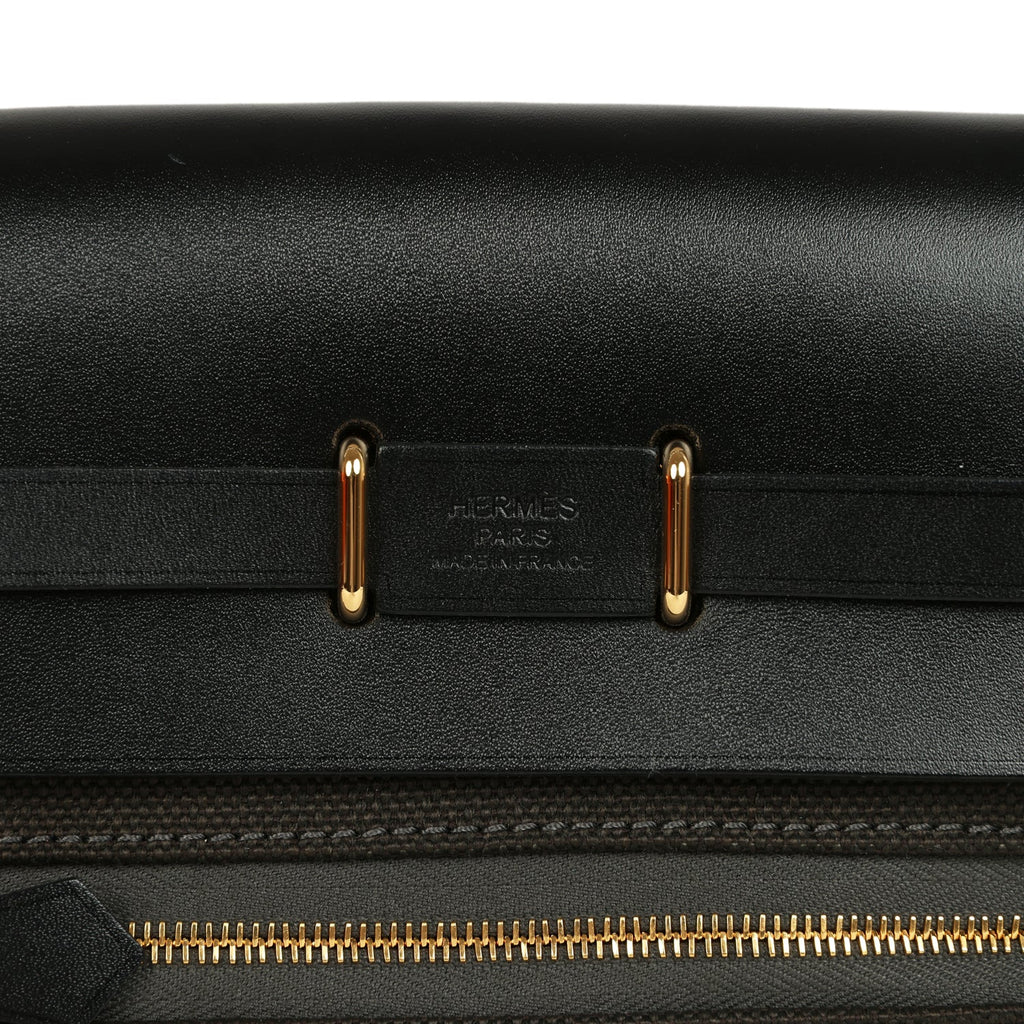 Hermes Herbag Zip 20 Mini Dark Bronze Toile Militaire Canvas and Black Vache Hunter Gold Hardware