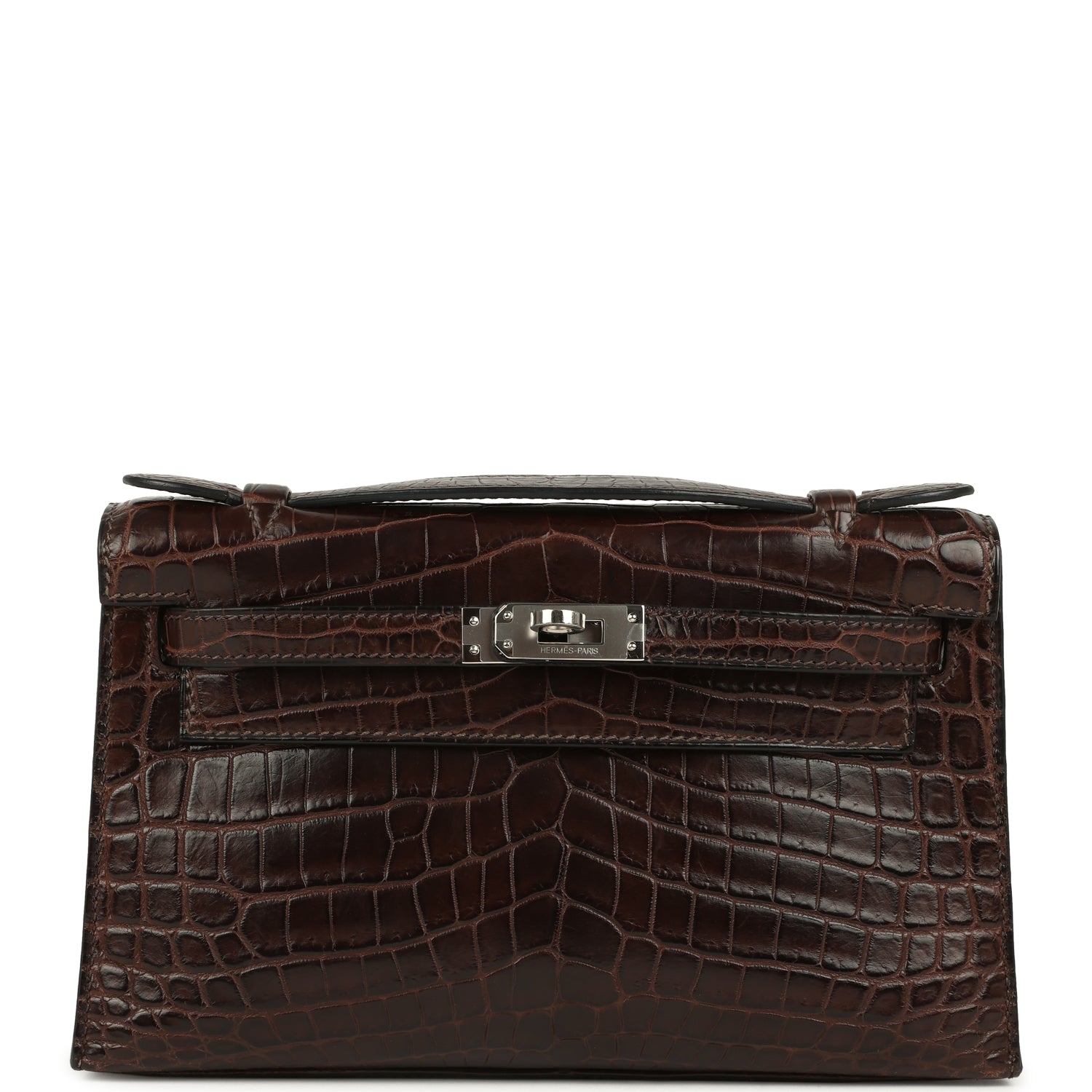 New Hermes Kelly Pochette Havane Matte Niloticus Crocodile Palladium Hardware