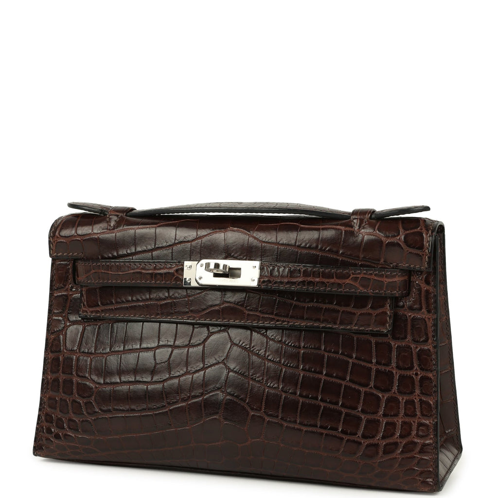 New Hermes Kelly Pochette Havane Matte Niloticus Crocodile Palladium Hardware