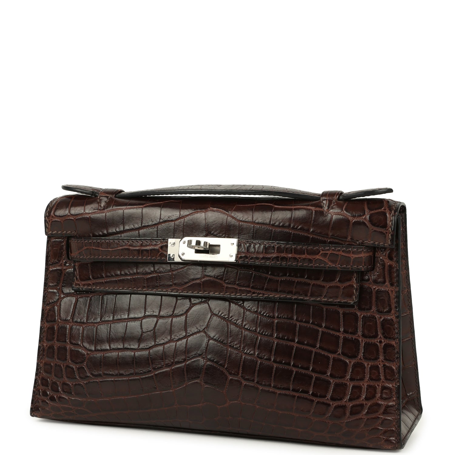 New Hermes Kelly Pochette Havane Matte Niloticus Crocodile Palladium Hardware