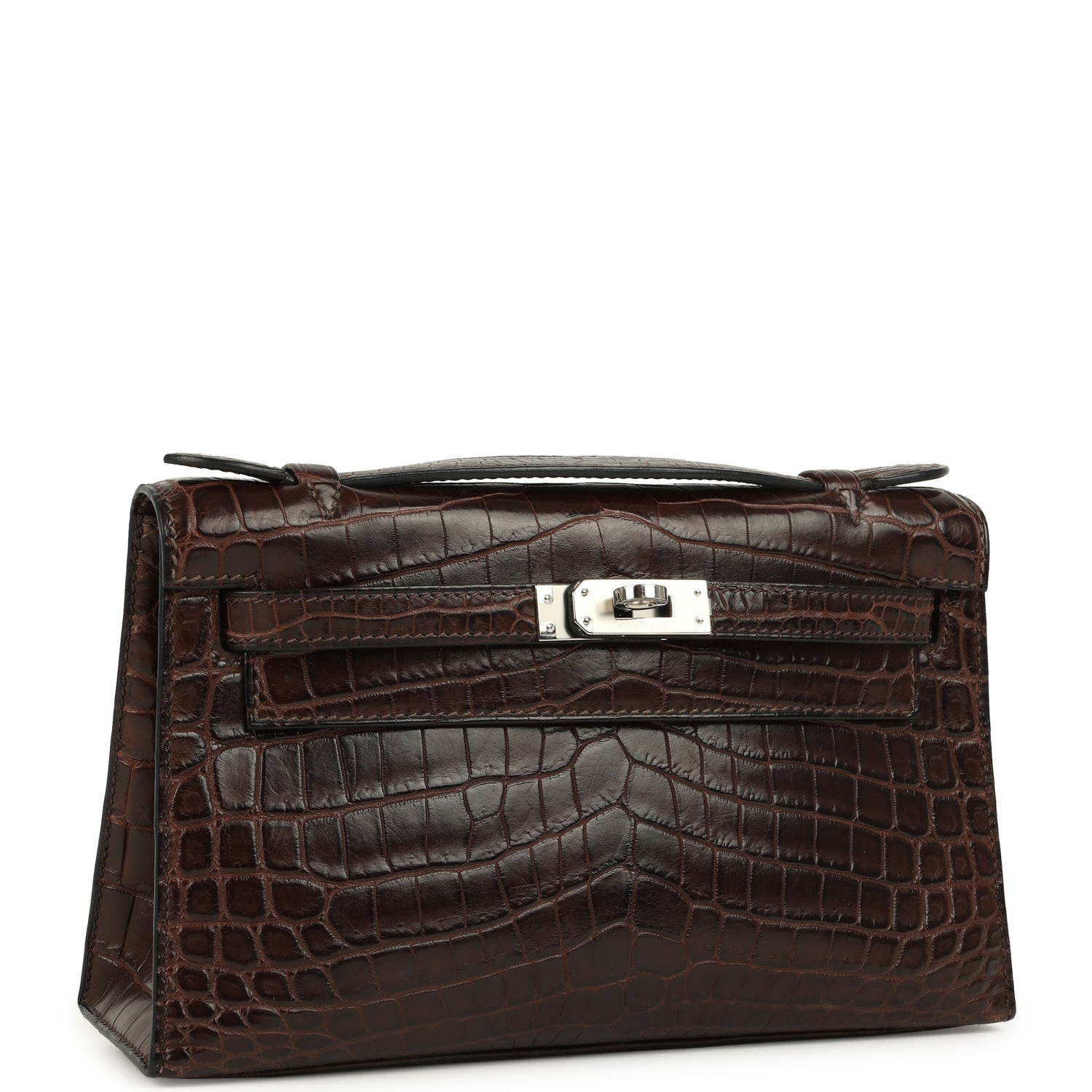 New Hermes Kelly Pochette Havane Matte Niloticus Crocodile Palladium Hardware
