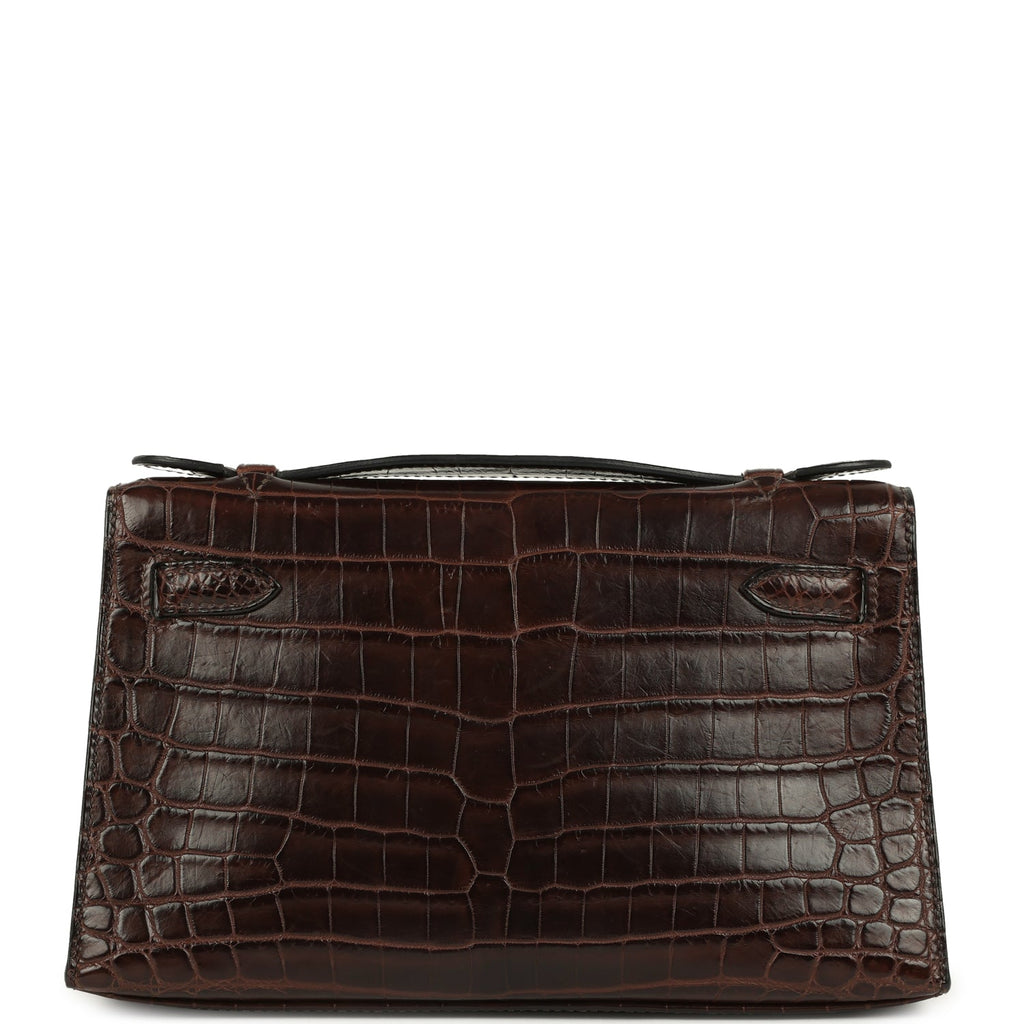 New Hermes Kelly Pochette Havane Matte Niloticus Crocodile Palladium Hardware