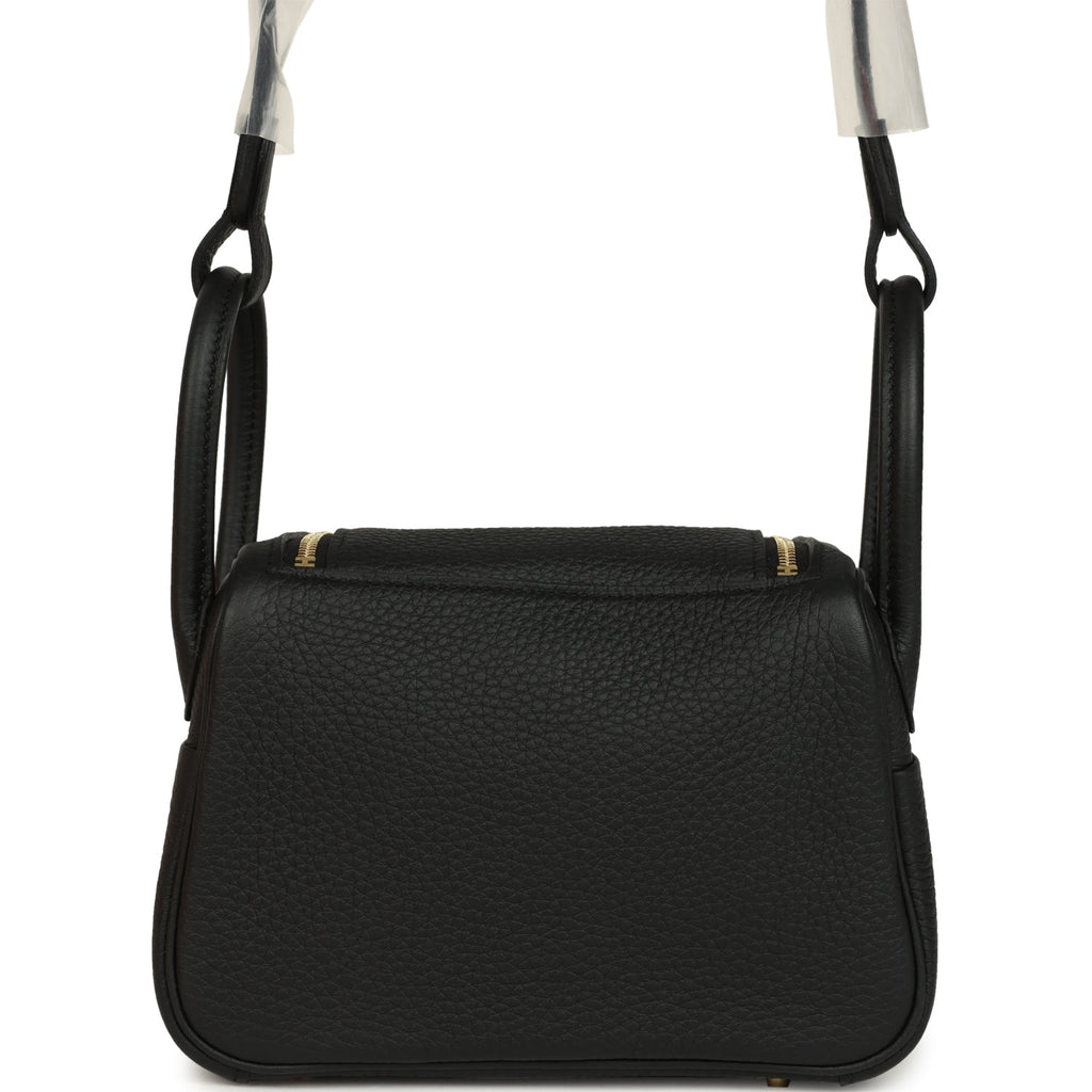 Hermes Mini Lindy II Black Clemence Gold Hardware