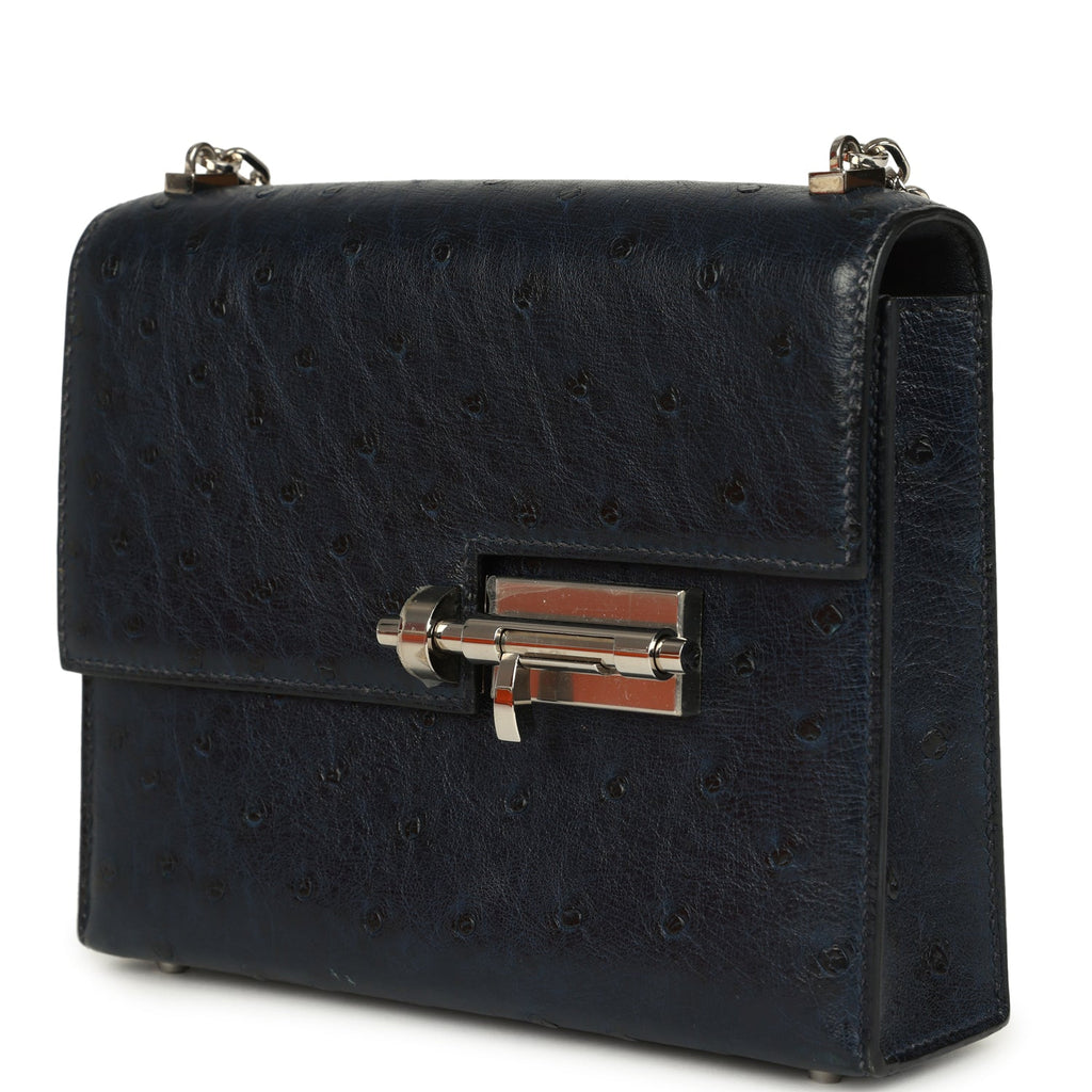 Pre-owned Hermes Mini Verrou Chaine Bag Bleu Iris Ostrich Palladium Hardware