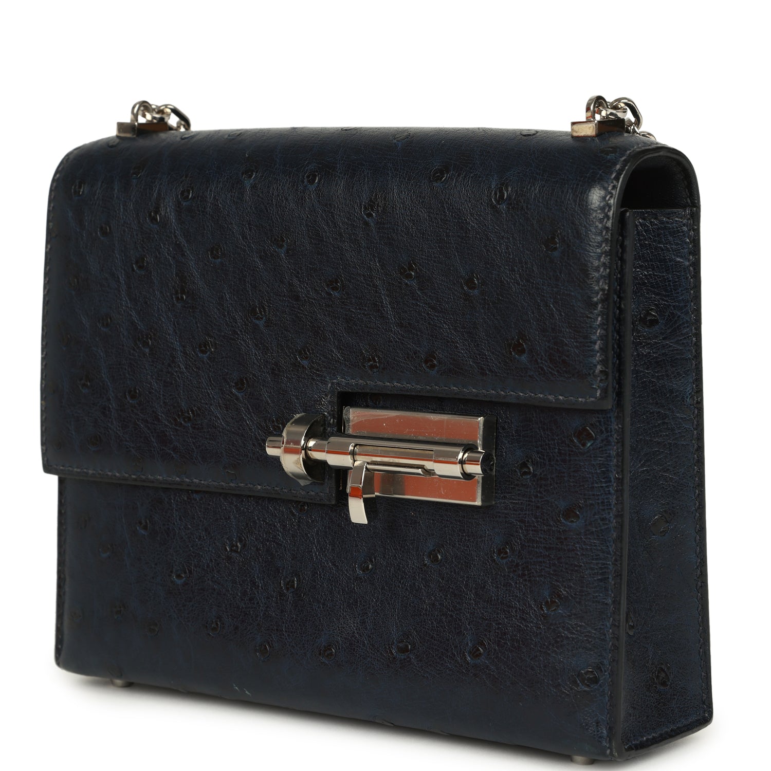 Pre-owned Hermes Mini Verrou Chaine Bag Bleu Iris Ostrich Palladium Hardware