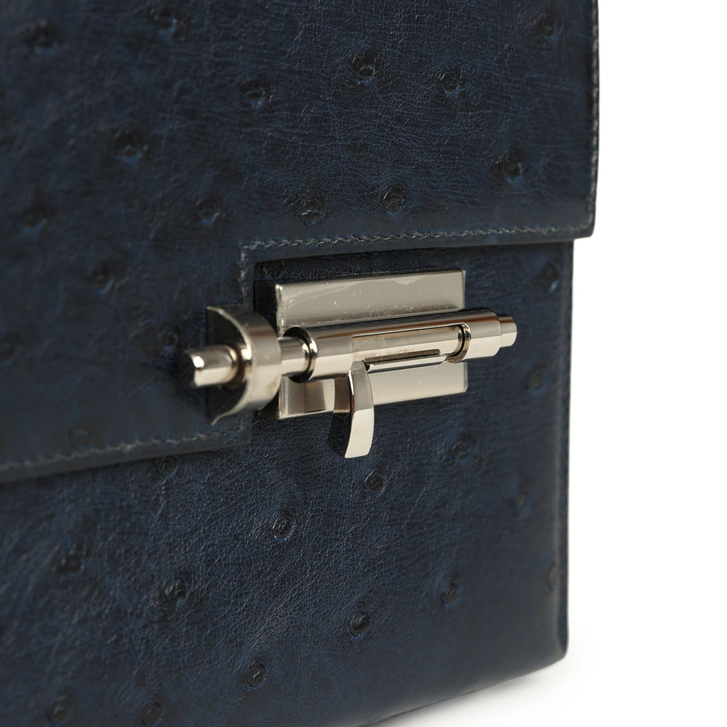 Pre-owned Hermes Mini Verrou Chaine Bag Bleu Iris Ostrich Palladium Hardware