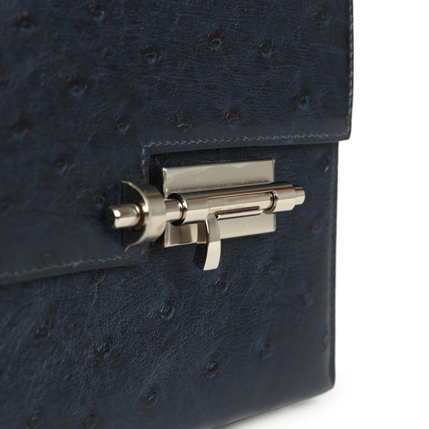 Pre-owned Hermes Mini Verrou Chaine Bag Bleu Iris Ostrich Palladium Hardware