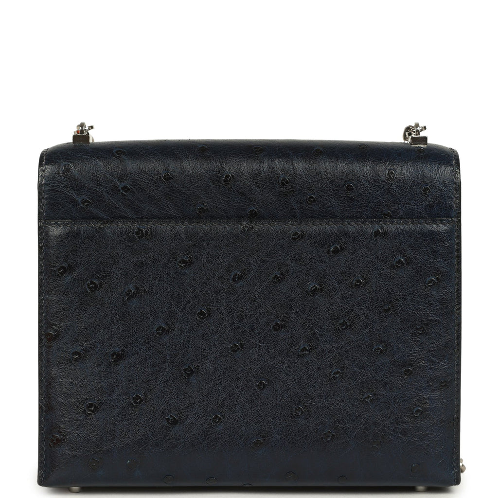 Pre-owned Hermes Mini Verrou Chaine Bag Bleu Iris Ostrich Palladium Hardware