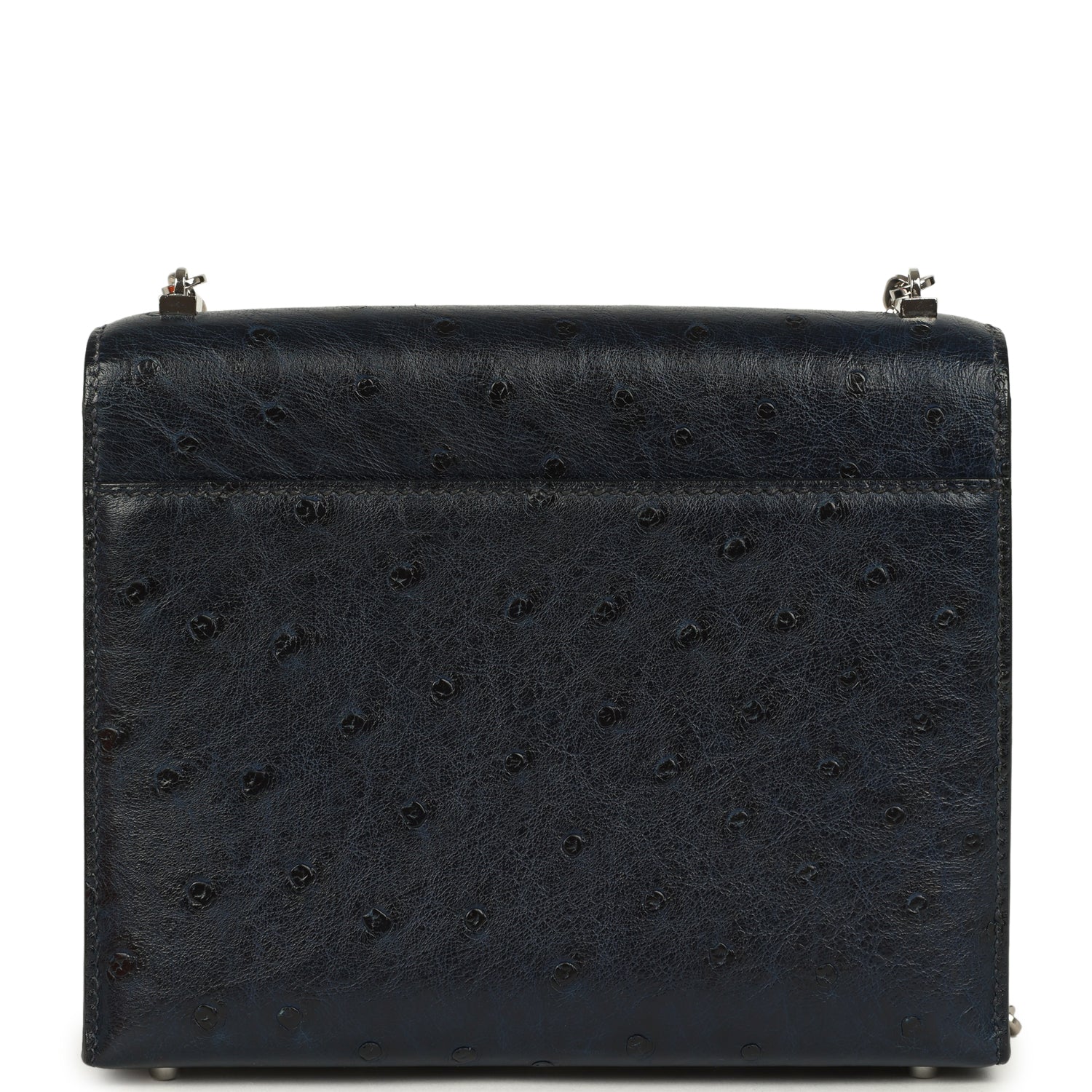 Pre-owned Hermes Mini Verrou Chaine Bag Bleu Iris Ostrich Palladium Hardware