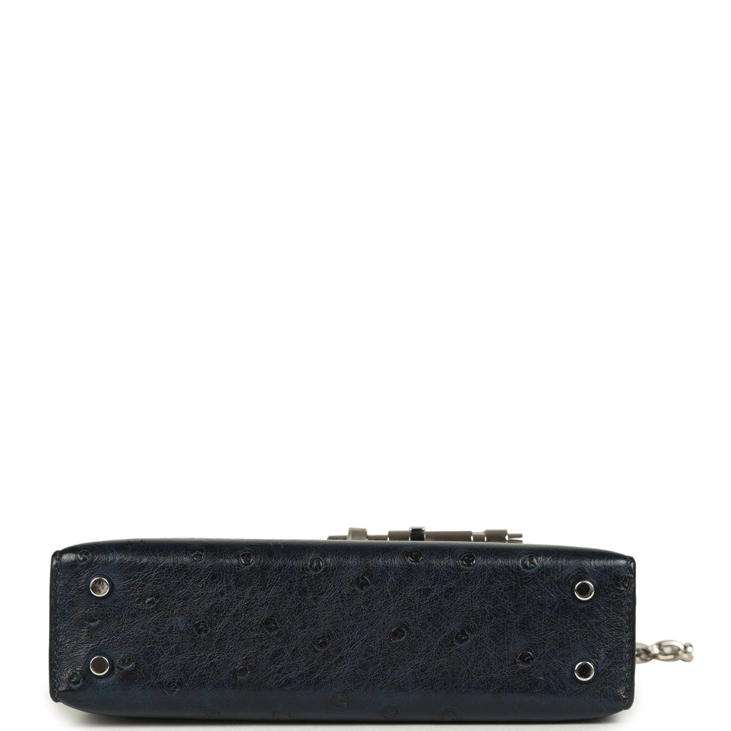 Pre-owned Hermes Mini Verrou Chaine Bag Bleu Iris Ostrich Palladium Hardware