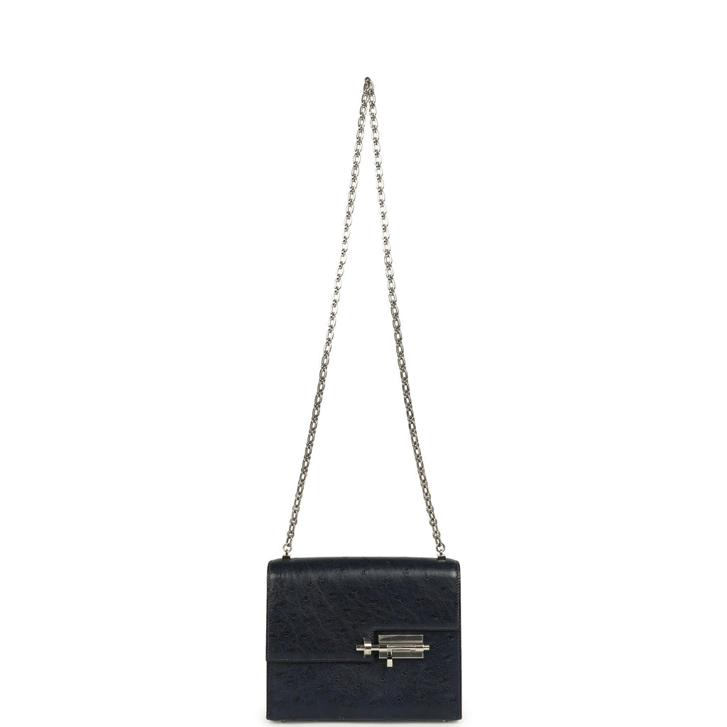 Pre-owned Hermes Mini Verrou Chaine Bag Bleu Iris Ostrich Palladium Hardware
