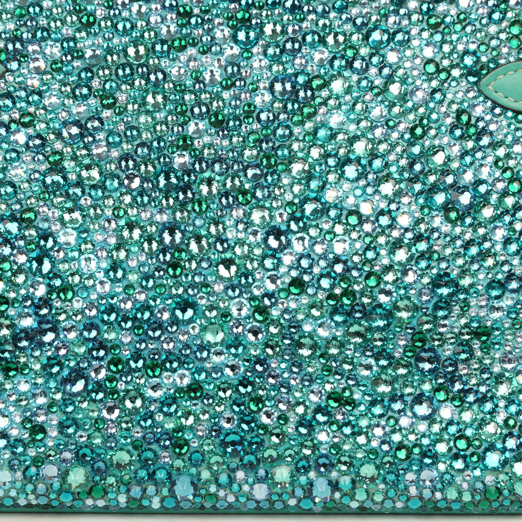 Custom "Aquamarine" Swarovski Crystal Pre-owned Hermes Kelly Pochette Lagon Swift Palladium Hardware